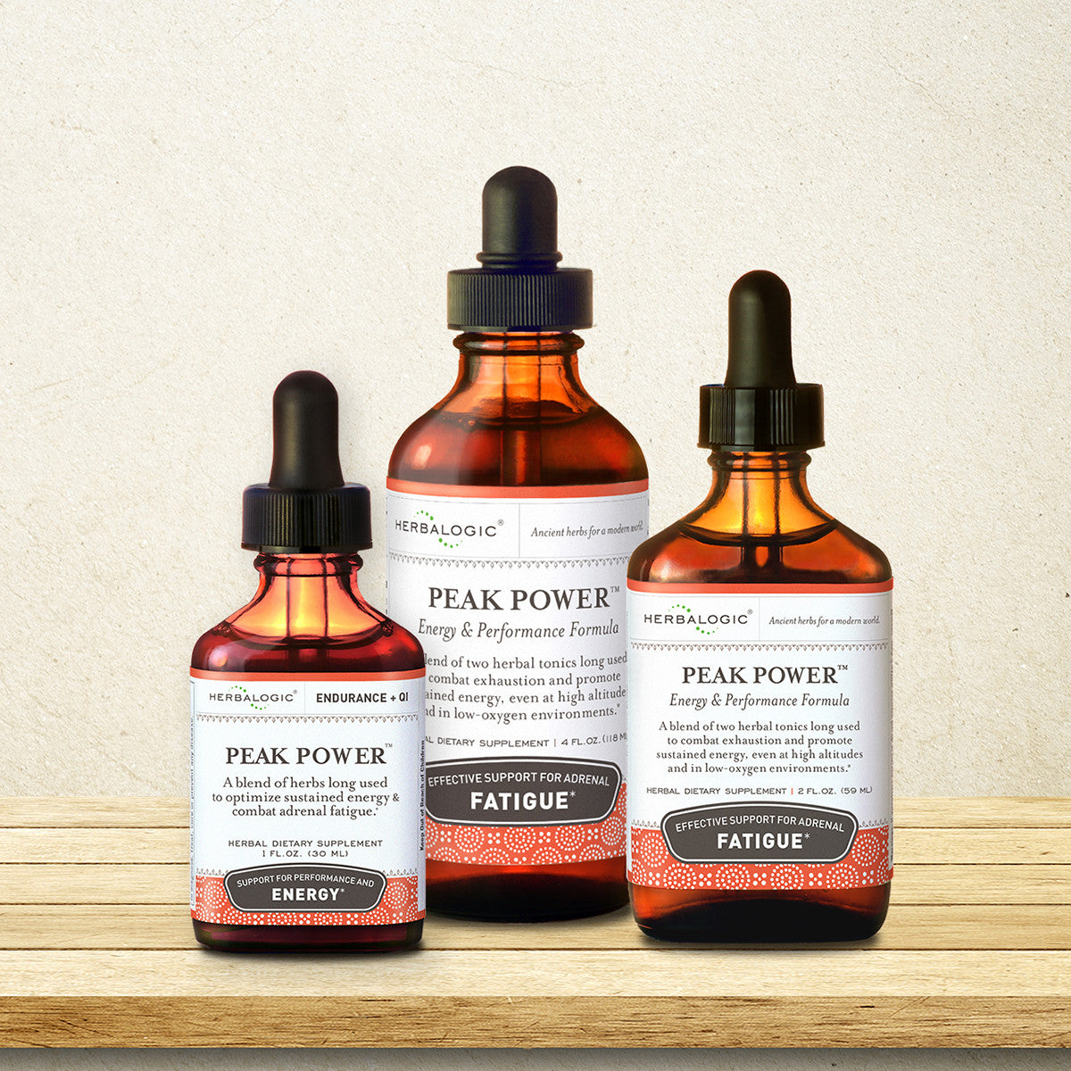 Herbalogic Peak Power Liquid Herb 1 oz, 2 oz and 4 oz bottles for energy and stamina and combat exhaustion