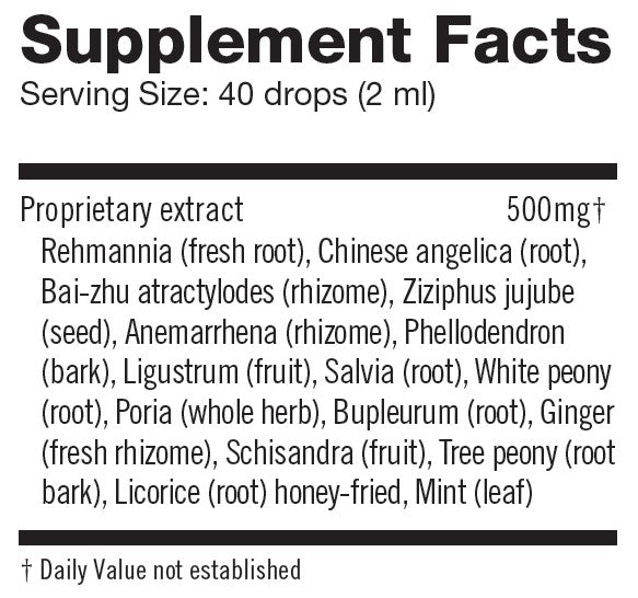 Herbalogic Flashback Liquid Herb Drops Supplemental Facts Panel for Menopausal Hot Flashes and Night Sweats