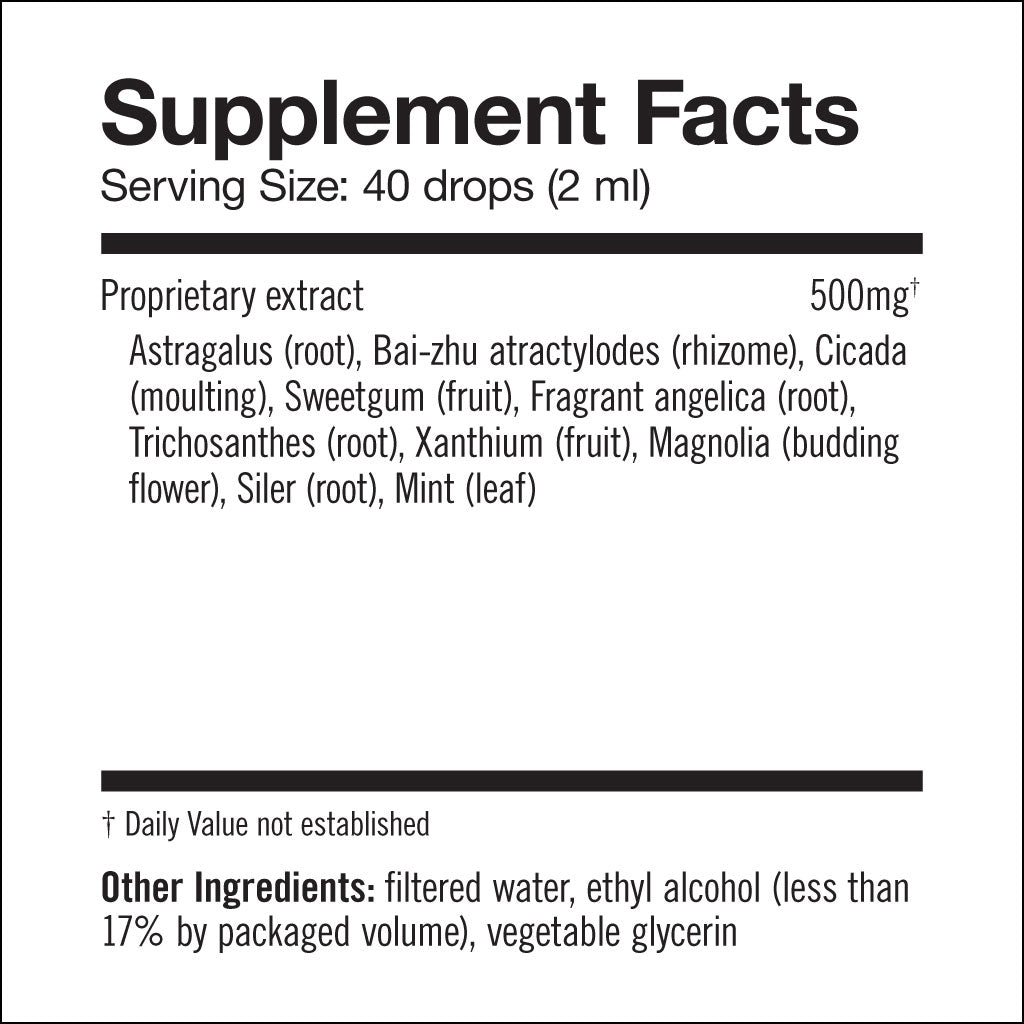 Herbalogic Easy Breather Herb Drops Supplement Facts Panel for nose and sinus health, natural allergy support
