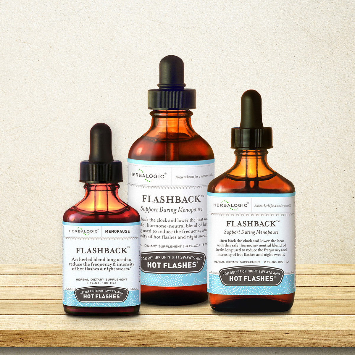Herbalogic Flashback Liquid Herb Drops 1 oz, 2 oz and 4 oz bottlesBottle for Menopausal Hot Flashes and Night Sweats