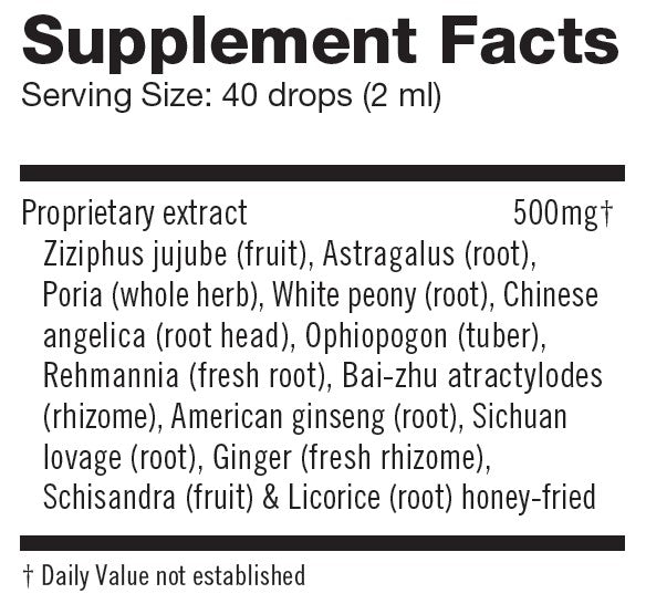 Herbalogic Peak Power Liquid Herb Supplement Facts Pannel for energy and stamina and combat exhaustion