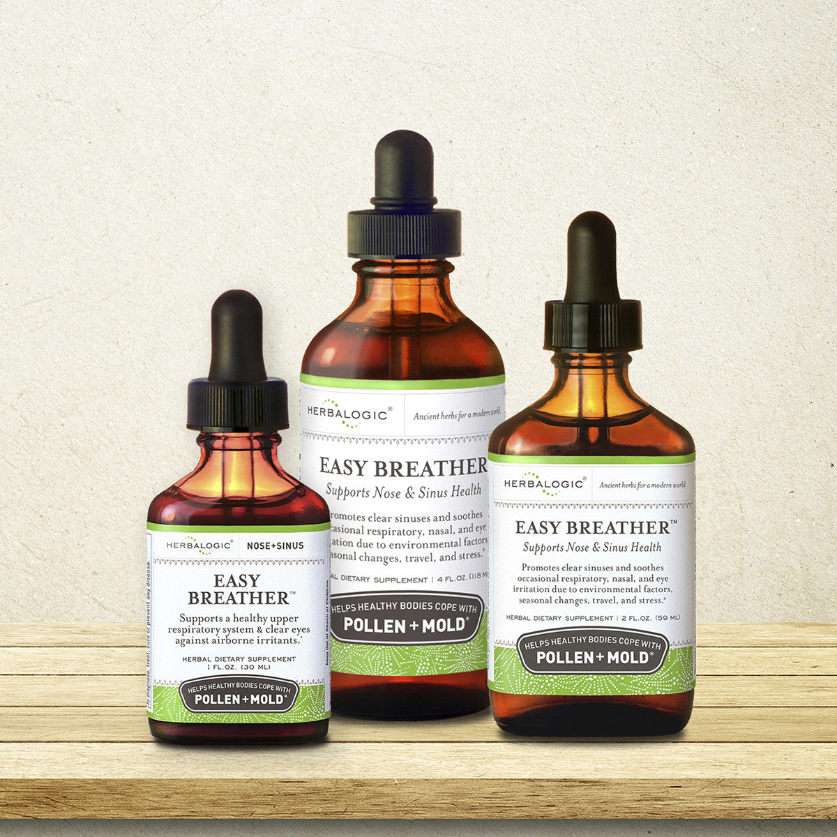 Herbalogic Easy Breather Herb Drops 1oz, 2 oz and 4 oz bottles for nose and sinus health, natural allergy support
