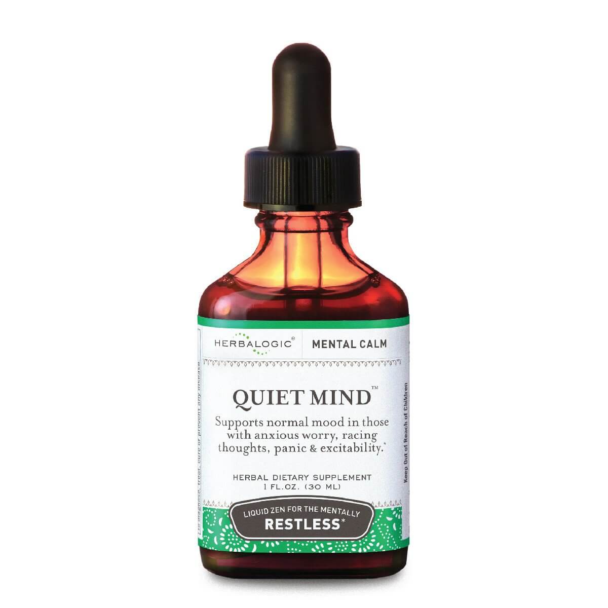 Herbalogic Quiet Mind Liquid Herb 1 oz bottle to quiet racing thoughts, nerves and anxious worry