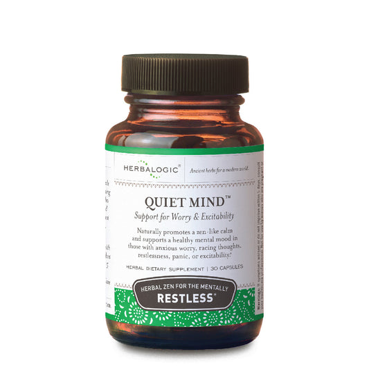Herbalogic Quiet Mind Herb Capsules 30 count bottle to relieve anxious worry and excitability