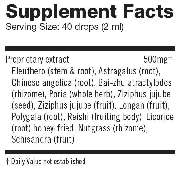 Herbalogic Quiet Mind Liquid Herb Supplement Facts Panel to quiet racing thoughts, nerves and anxious worry