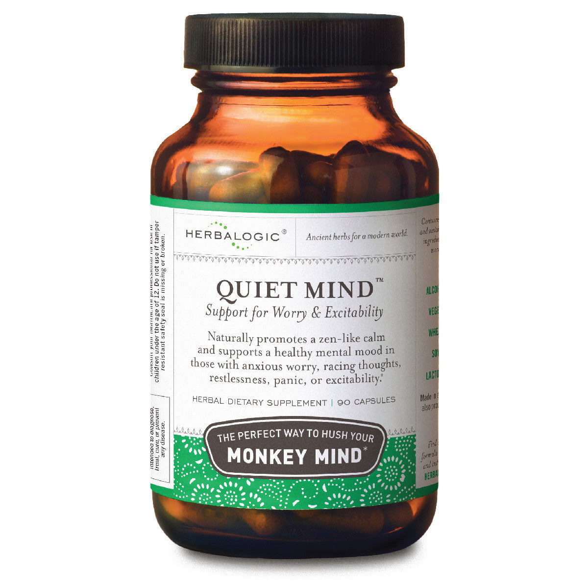 Herbalogic Quiet Mind Herb Capsules 90 count bottle to relieve anxious worry and excitability