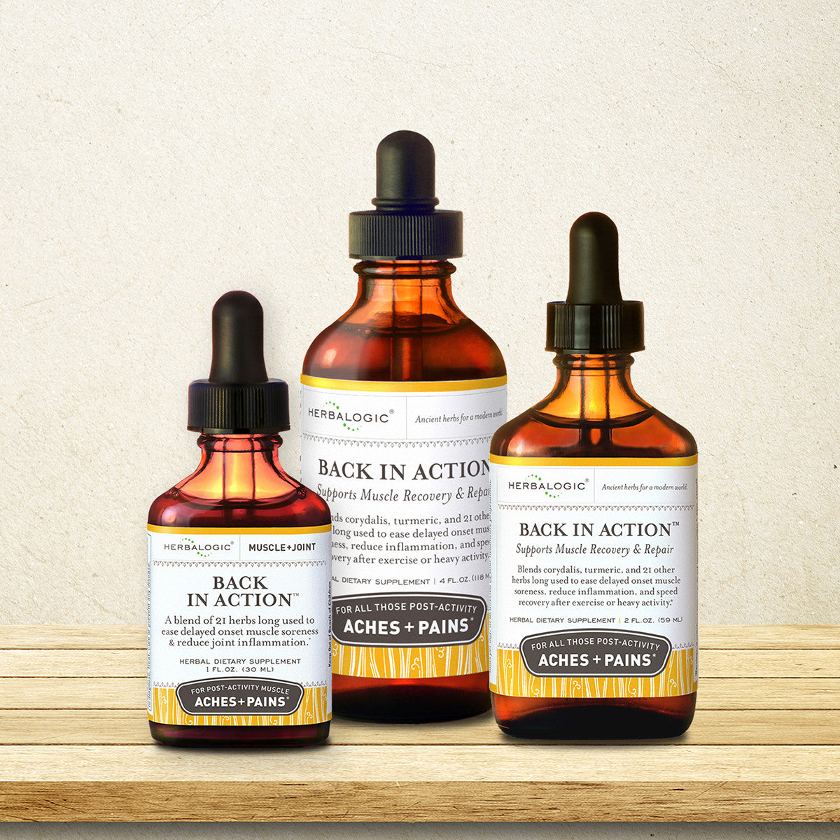 Herbaloigc Back in Action Herb Drops 1 oz, 2 oz and 4 oz bottles for Muscle Pain and Sore Joints