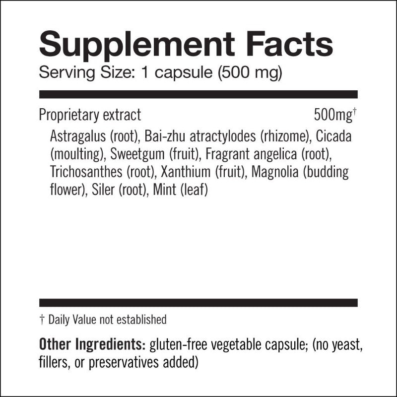 Herbalogic Easy Breather Herb Capsules Supplement Facts Panelfor nose and sinus health, natural allergy support
