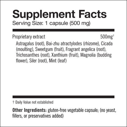 Herbalogic Easy Breather Herb Capsules Supplement Facts Panelfor nose and sinus health, natural allergy support